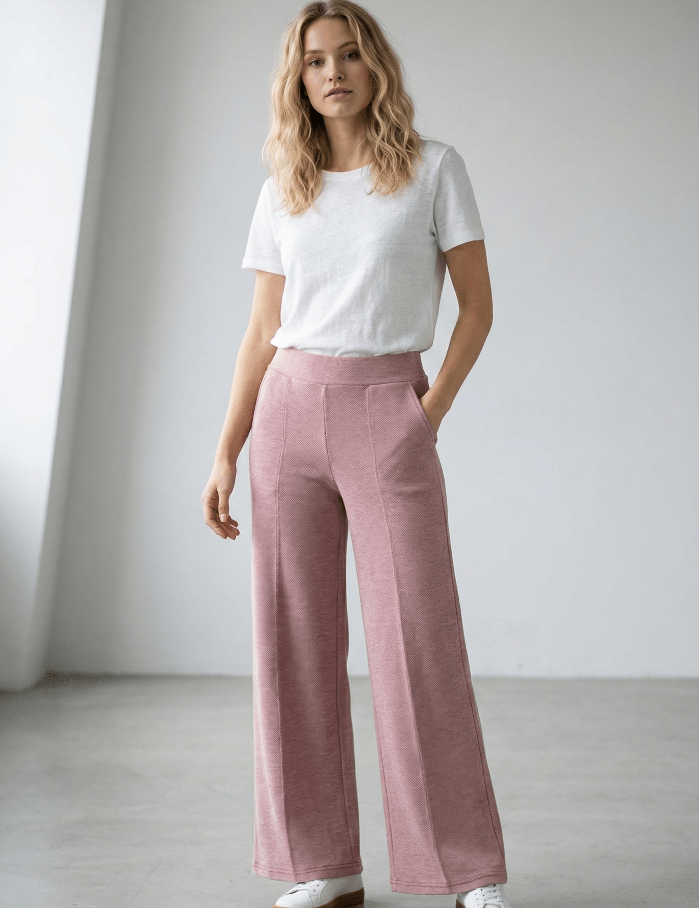 Gerade Hose in Rosé mit elastischem Bund - Blossom Hair & Fashion