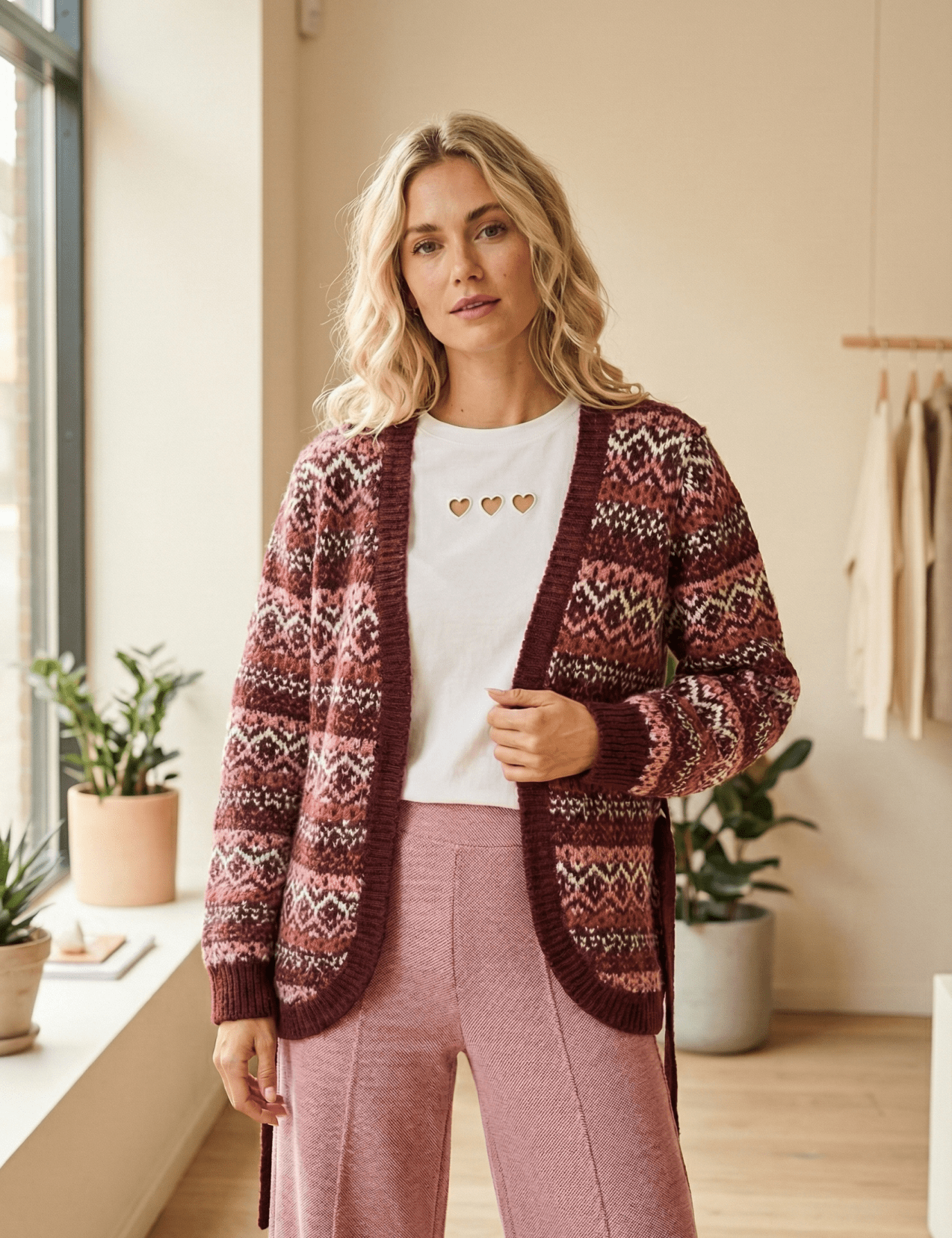 Gerade Hose in Rosé mit elastischem Bund - Blossom Hair & Fashion