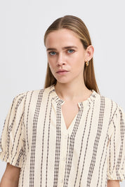 Gestreifte Baumwollbluse mit kurzen Ärmeln und Knopfleiste - Blossom Hair & Fashion