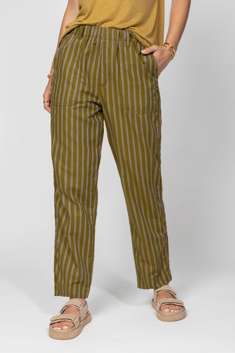 Gestreifte Baumwollhose mit elastischem Bund in Oliv - Blossom Hair & Fashion