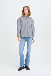 Gestreifte Bluse langarm mit Brusttasche - Blossom Hair & Fashion