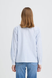Gestreifte Bluse mit Spitzenborte und Stehkragen - Blossom Hair & Fashion
