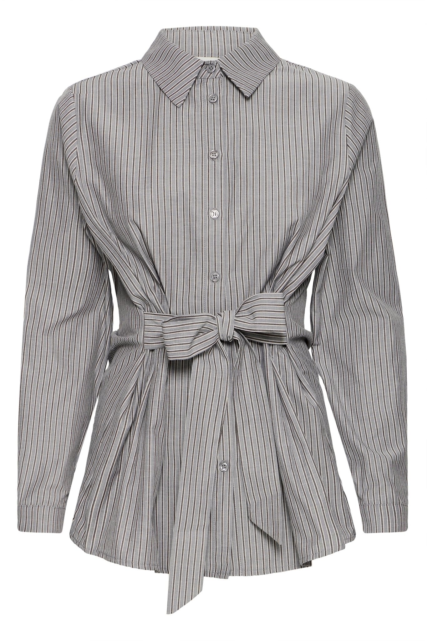 Gestreifte Hemdbluse mit Taillengürtel - Blossom Hair & Fashion