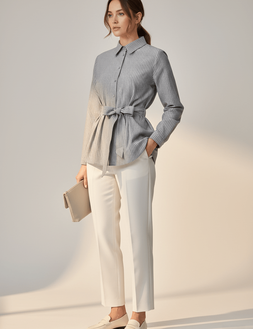 Gestreifte Hemdbluse mit Taillengürtel - Blossom Hair & Fashion