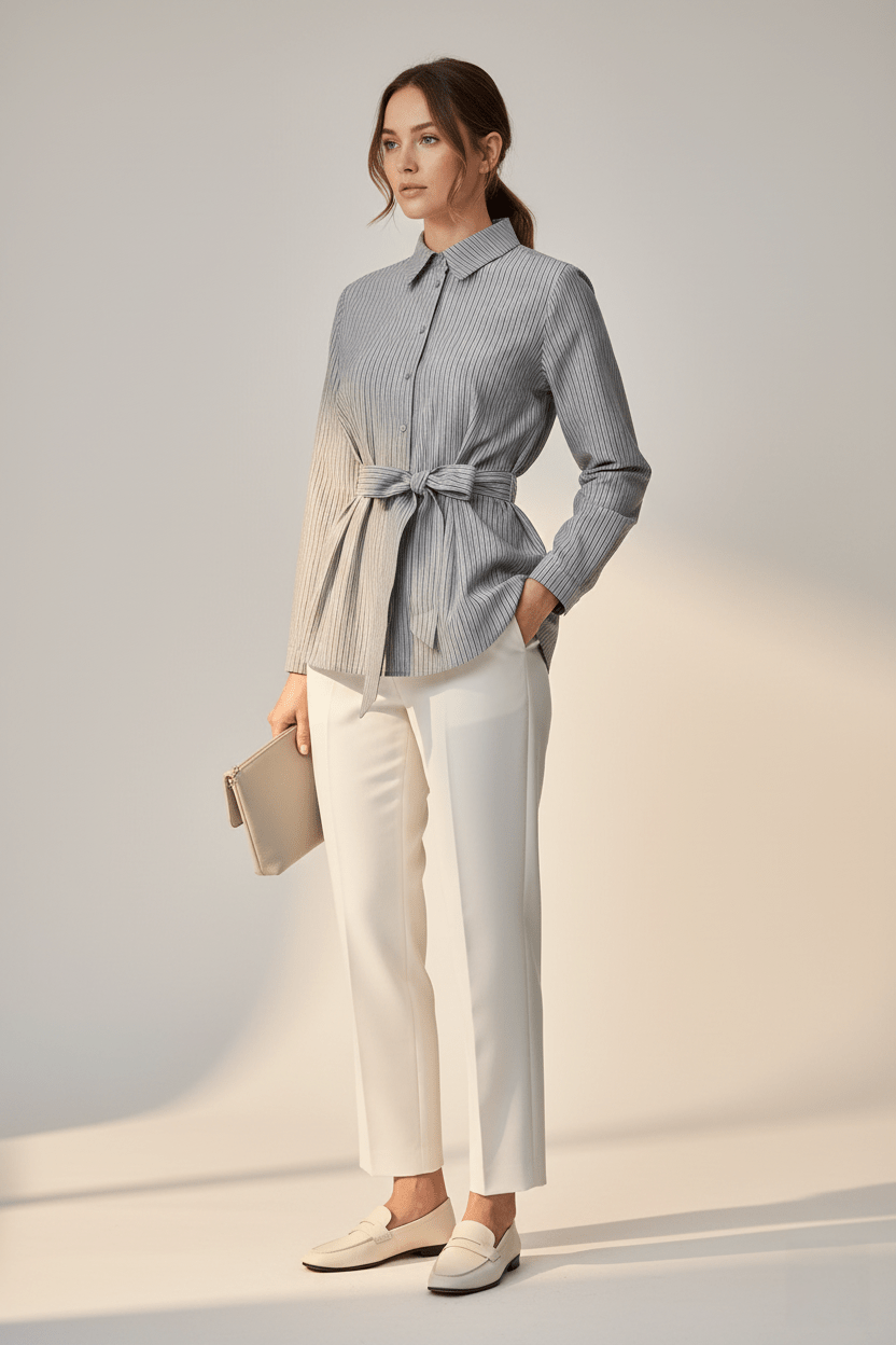 Gestreifte Hemdbluse mit Taillengürtel - Blossom Hair & Fashion