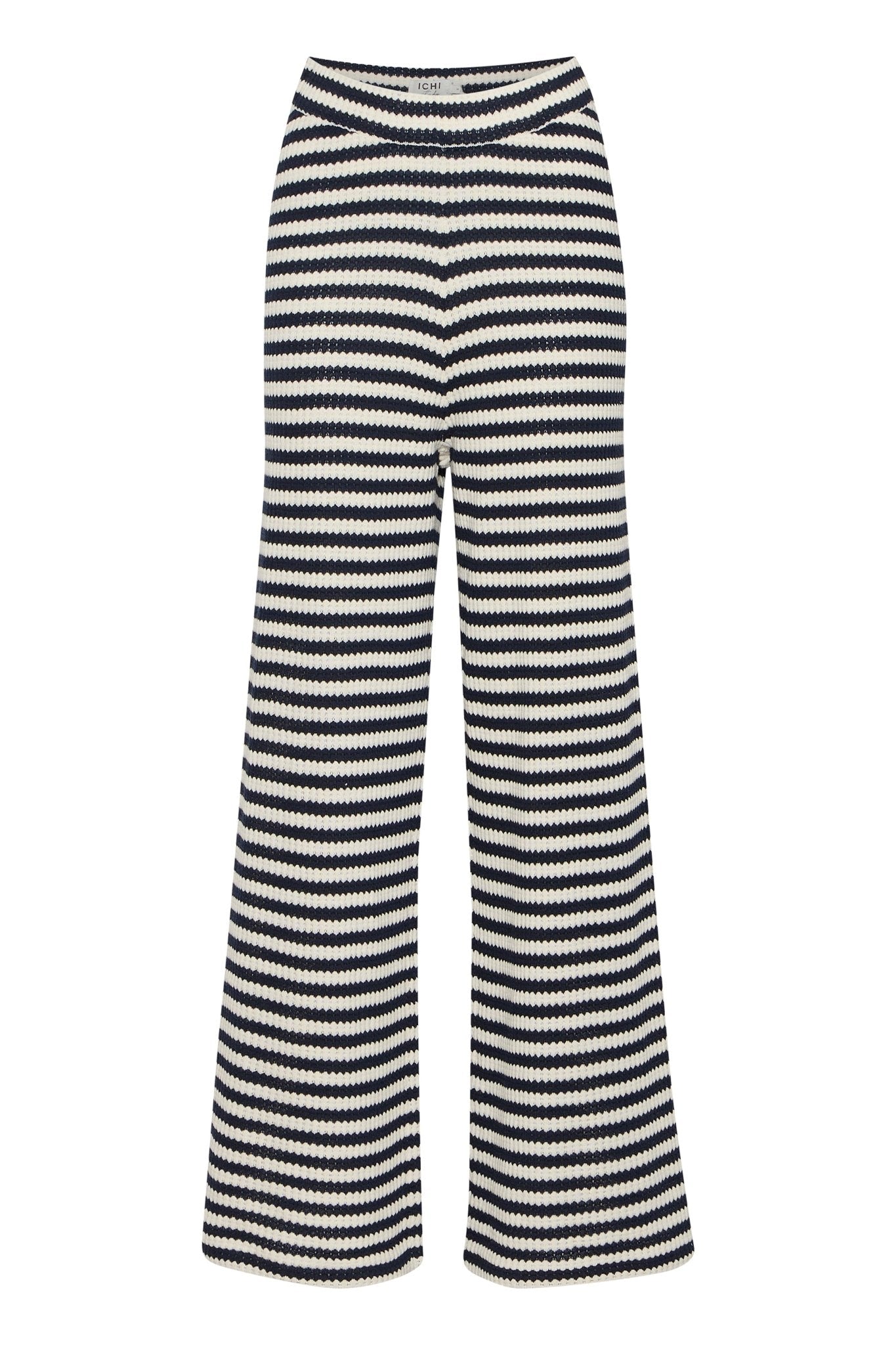 Gestreifte High - Waist Strickhose mit weitem Bein - Blossom Hair & Fashion