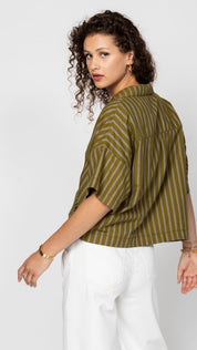 Gestreifte Sommerbluse mit Reverskragen aus Baumwolle - Blossom Hair & Fashion
