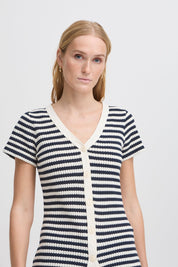 Gestreifte Strick - Cardigan mit Knopfleiste – Femininer Sommer - Look - Blossom Hair & Fashion