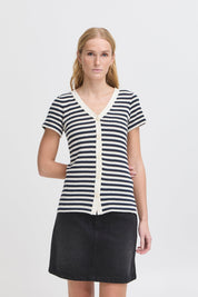 Gestreifte Strick - Cardigan mit Knopfleiste – Femininer Sommer - Look - Blossom Hair & Fashion