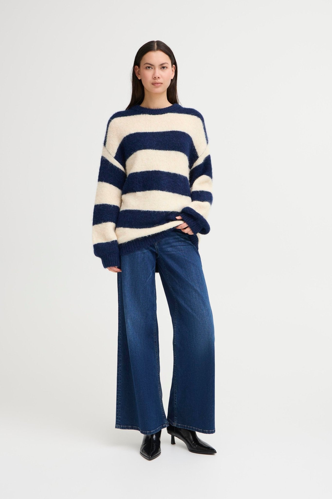 Gestreifter Strickpullover langarm (Navy - Ecru) - Blossom Hair & Fashion