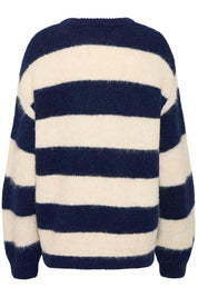 Gestreifter Strickpullover langarm (Navy - Ecru) - Blossom Hair & Fashion