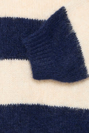 Gestreifter Strickpullover langarm (Navy - Ecru) - Blossom Hair & Fashion