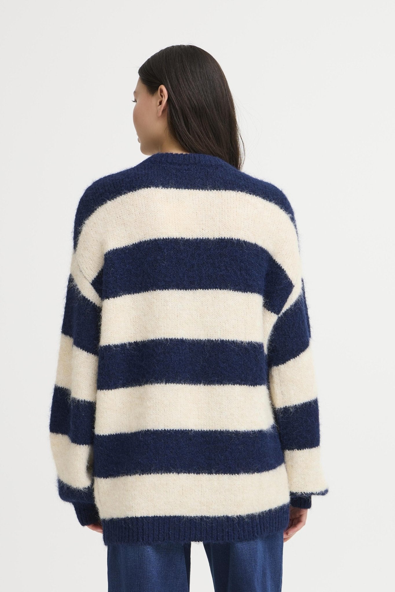 Gestreifter Strickpullover langarm (Navy - Ecru) - Blossom Hair & Fashion
