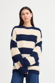 Gestreifter Strickpullover langarm (Navy - Ecru) - Blossom Hair & Fashion