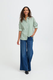 Gestreiftes Hemd in Gruen Weiss Regular Fit - Blossom Hair & Fashion