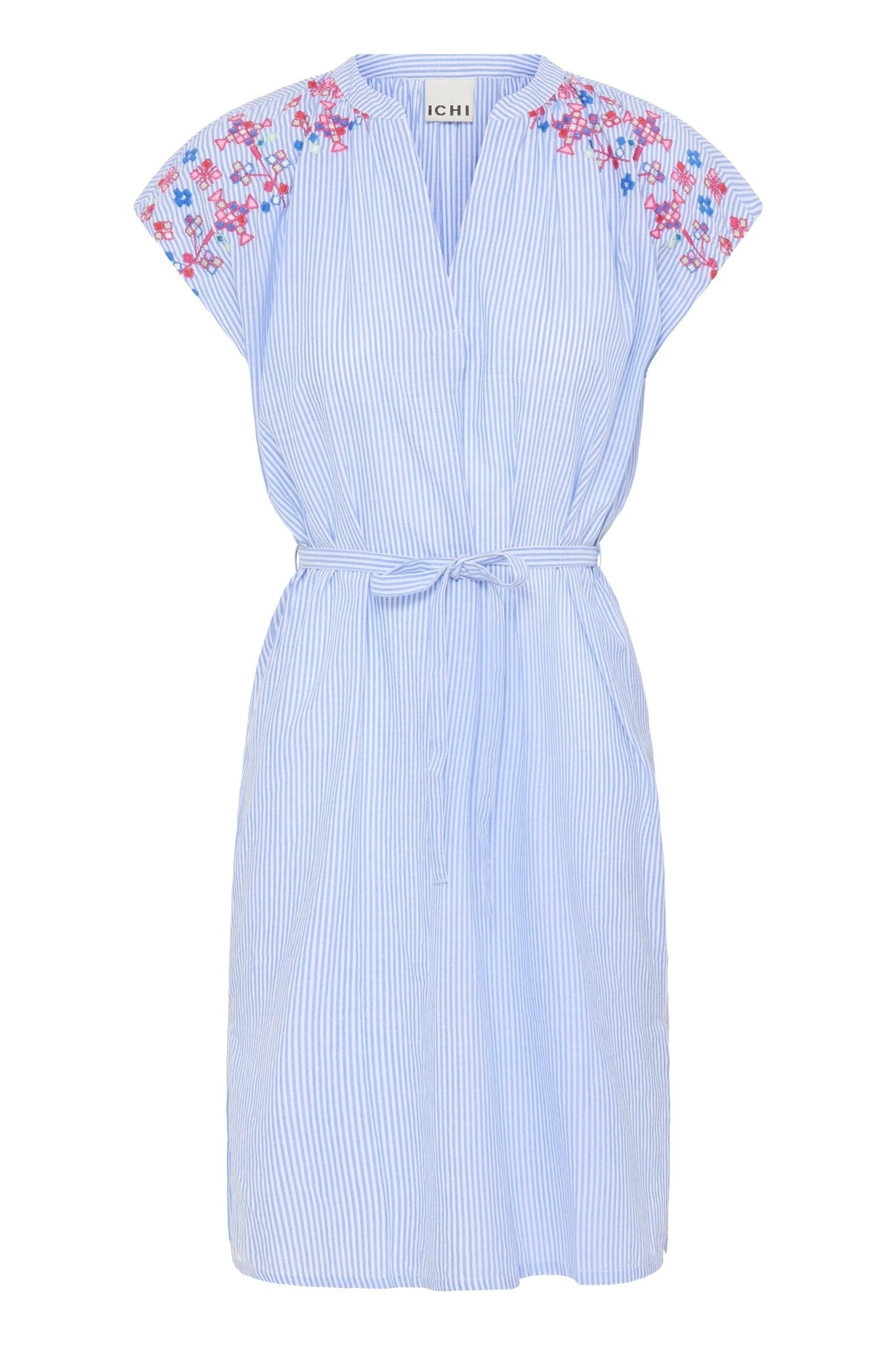 Gestreiftes Kleid mit Stickerei in Hellblau - Blossom Hair & Fashion
