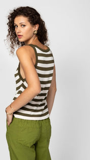 Gestreiftes Tanktop aus Viskose in Oliv und Weiß - Blossom Hair & Fashion