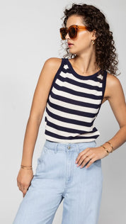 Gestreiftes Tanktop aus Viskose in Oliv und Weiß - Blossom Hair & Fashion