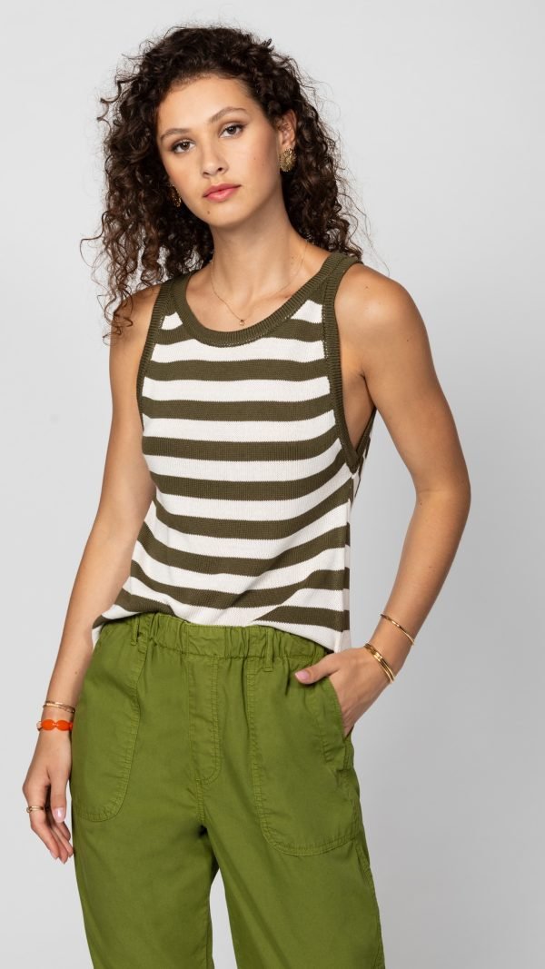 Gestreiftes Tanktop aus Viskose in Oliv und Weiß - Blossom Hair &amp; Fashion