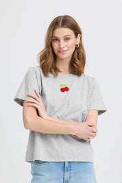 Graues T Shirt mit Kirschmotiv Baumwolle - Blossom Hair & Fashion