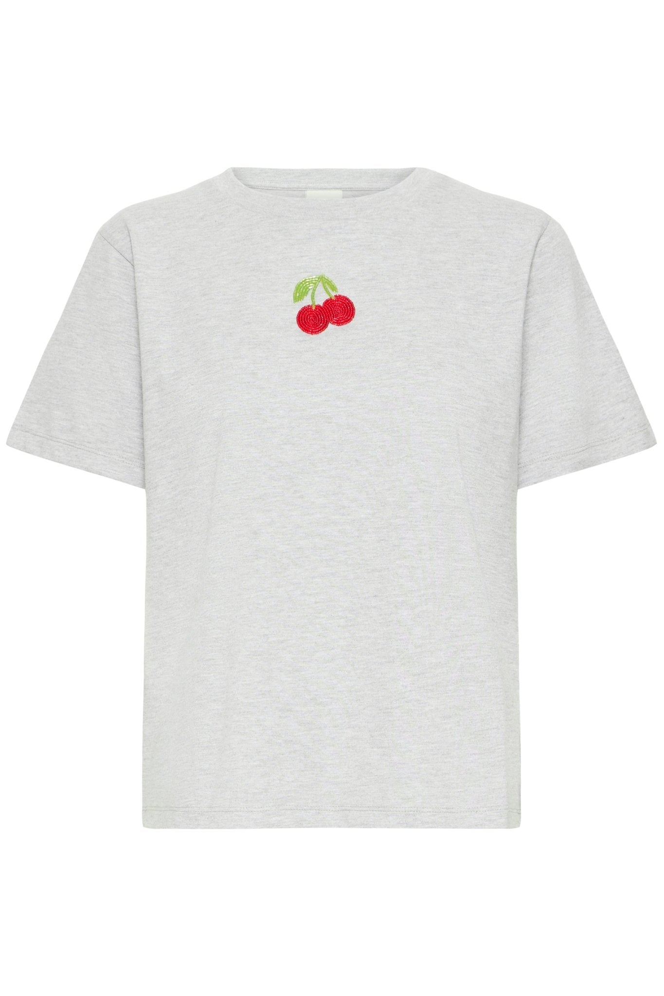 Graues T Shirt mit Kirschmotiv Baumwolle - Blossom Hair & Fashion