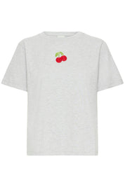 Graues T Shirt mit Kirschmotiv Baumwolle - Blossom Hair & Fashion