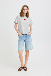 Graues T Shirt mit Kirschmotiv Baumwolle - Blossom Hair & Fashion