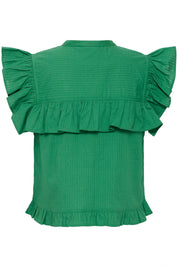 Grüne Rüschenbluse mit Cap Sleeves - Blossom Hair & Fashion