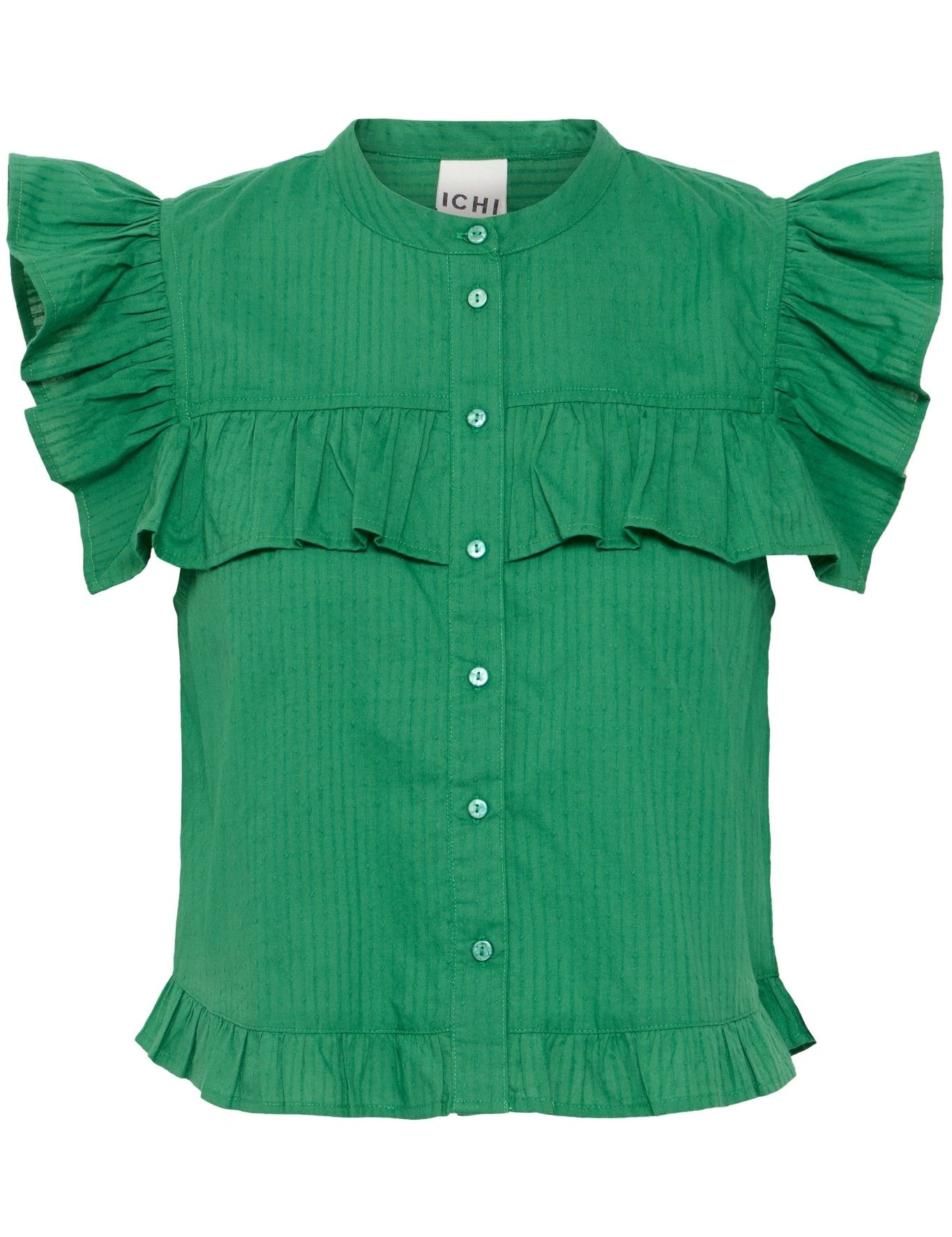 Grüne Rüschenbluse mit Cap Sleeves - Blossom Hair & Fashion
