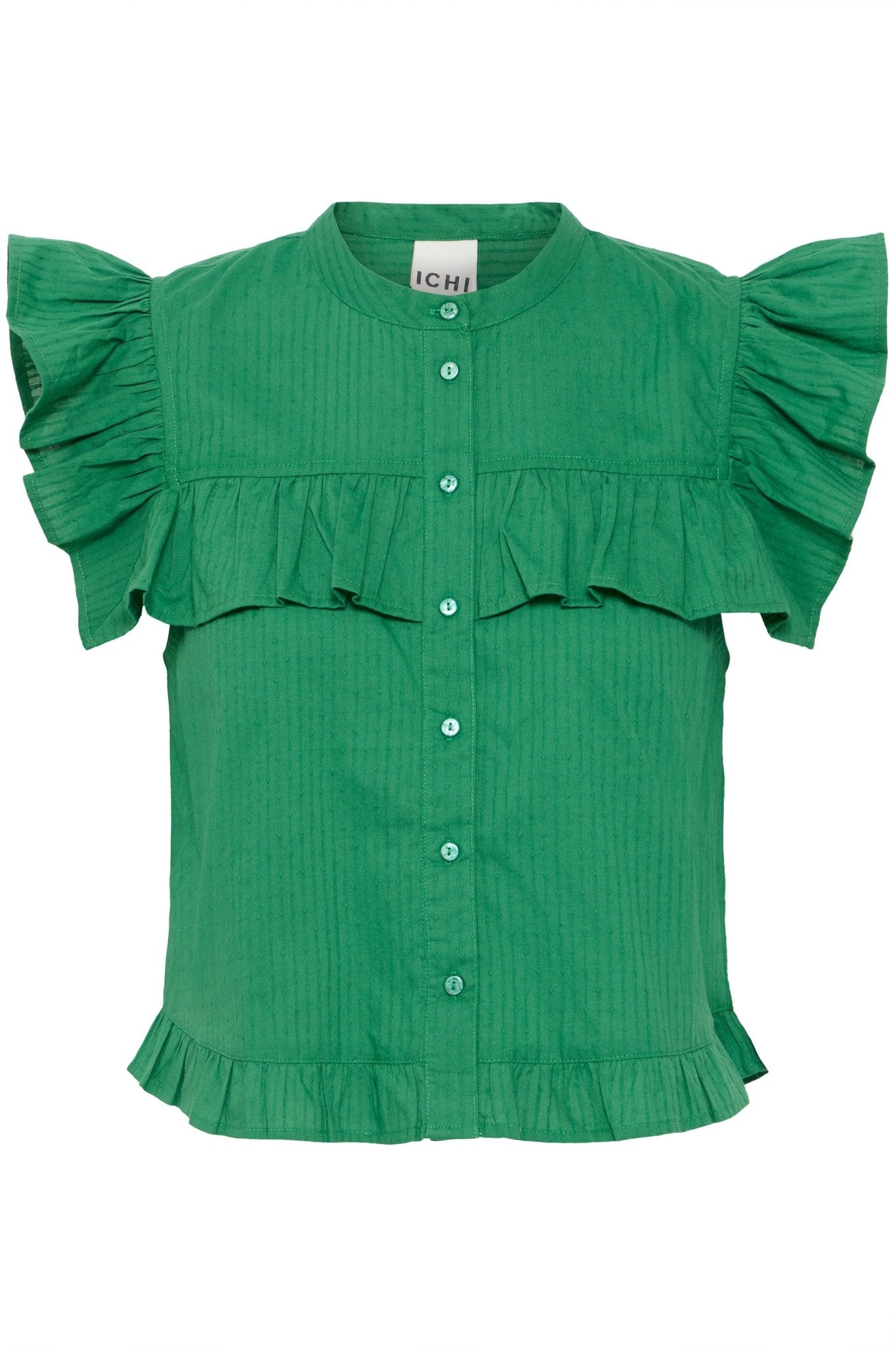 Grüne Rüschenbluse mit Cap Sleeves - Blossom Hair & Fashion