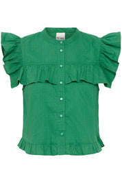 Grüne Rüschenbluse mit Cap Sleeves - Blossom Hair & Fashion
