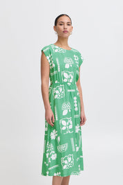 Grünes Sommerkleid mit Retro - Muster und Gummizug - Blossom Hair & Fashion