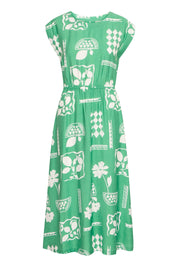 Grünes Sommerkleid mit Retro - Muster und Gummizug - Blossom Hair & Fashion
