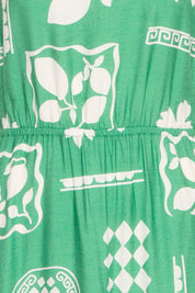 Grünes Sommerkleid mit Retro - Muster und Gummizug - Blossom Hair & Fashion