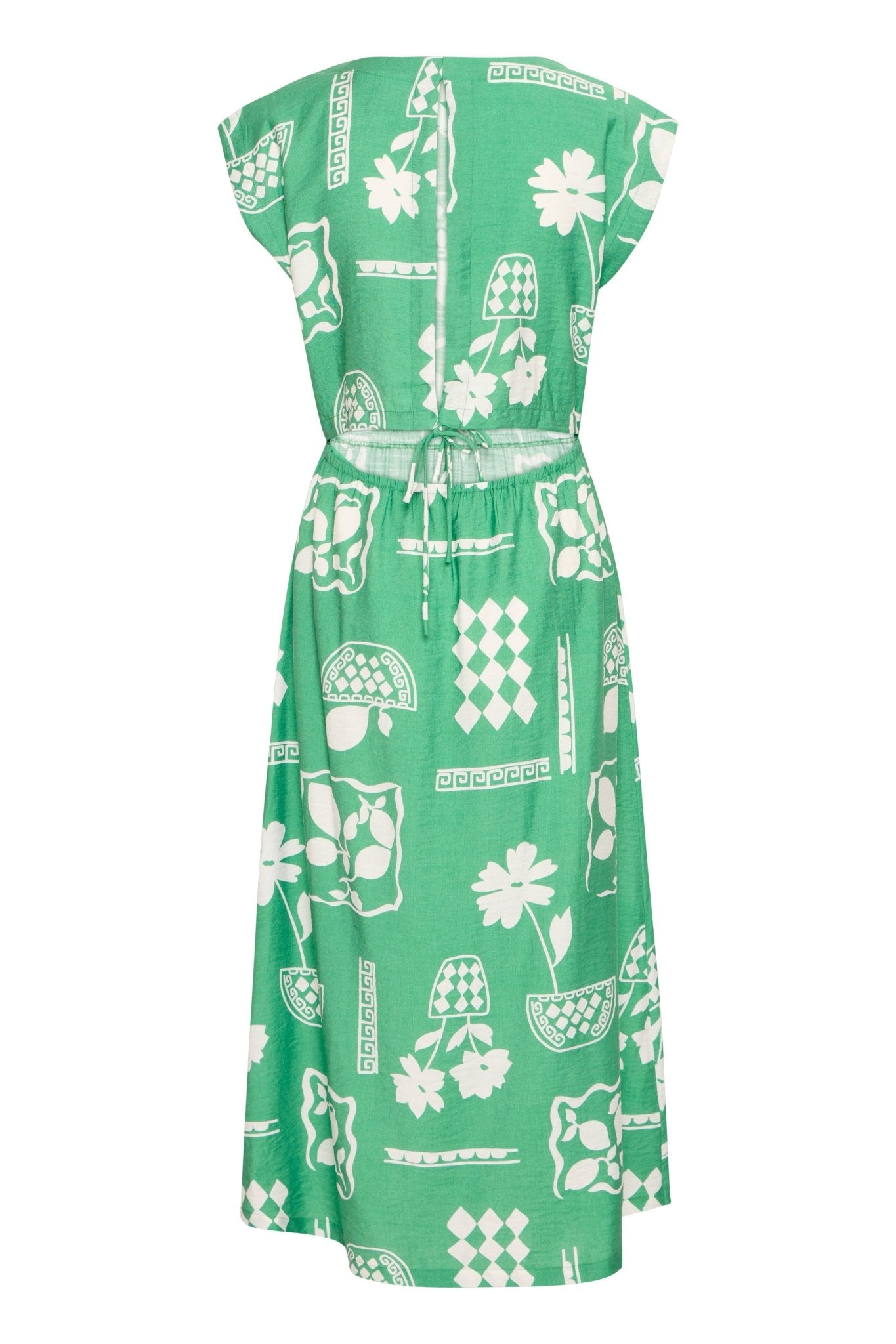 Grünes Sommerkleid mit Retro - Muster und Gummizug - Blossom Hair & Fashion