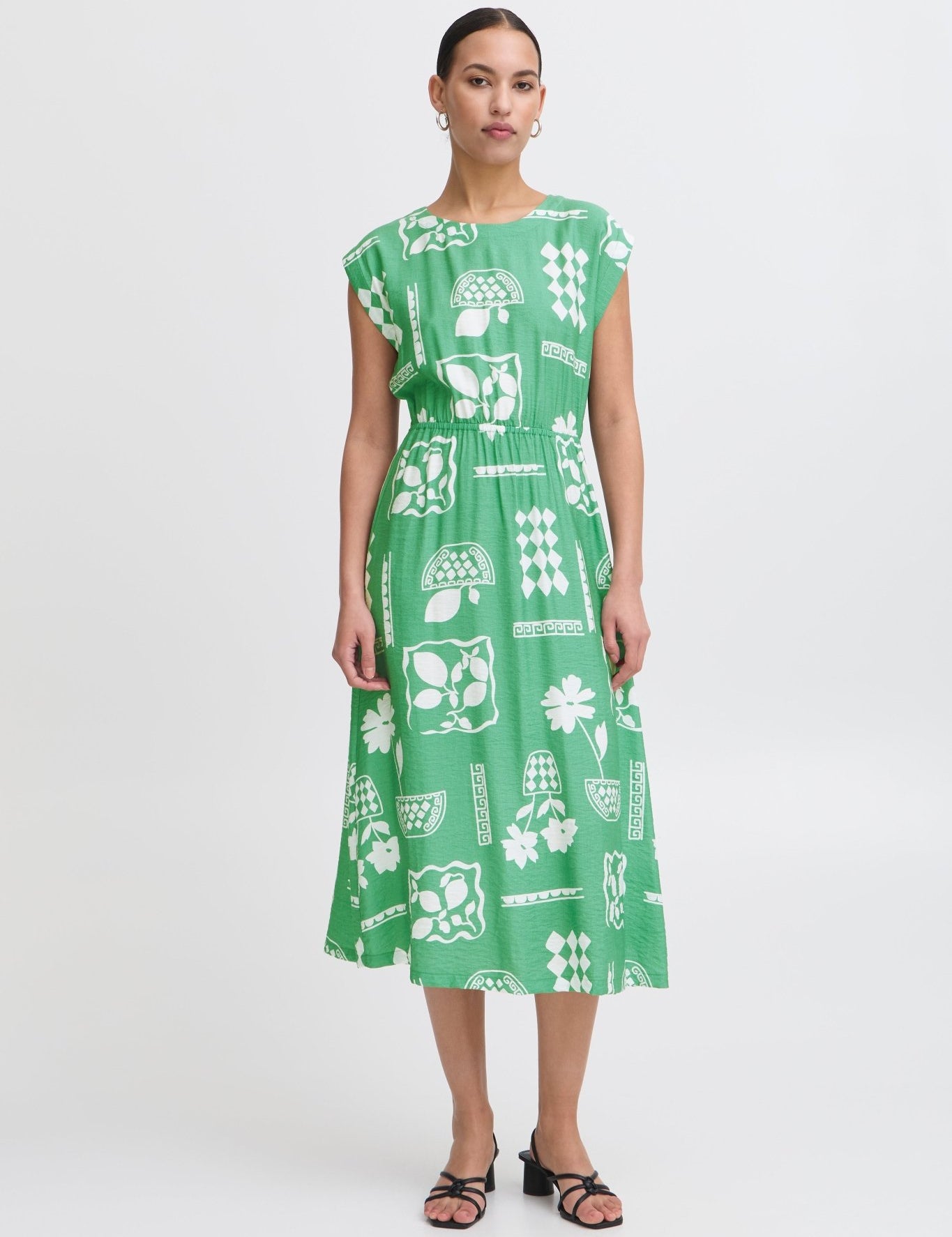 Grünes Sommerkleid mit Retro - Muster und Gummizug - Blossom Hair & Fashion