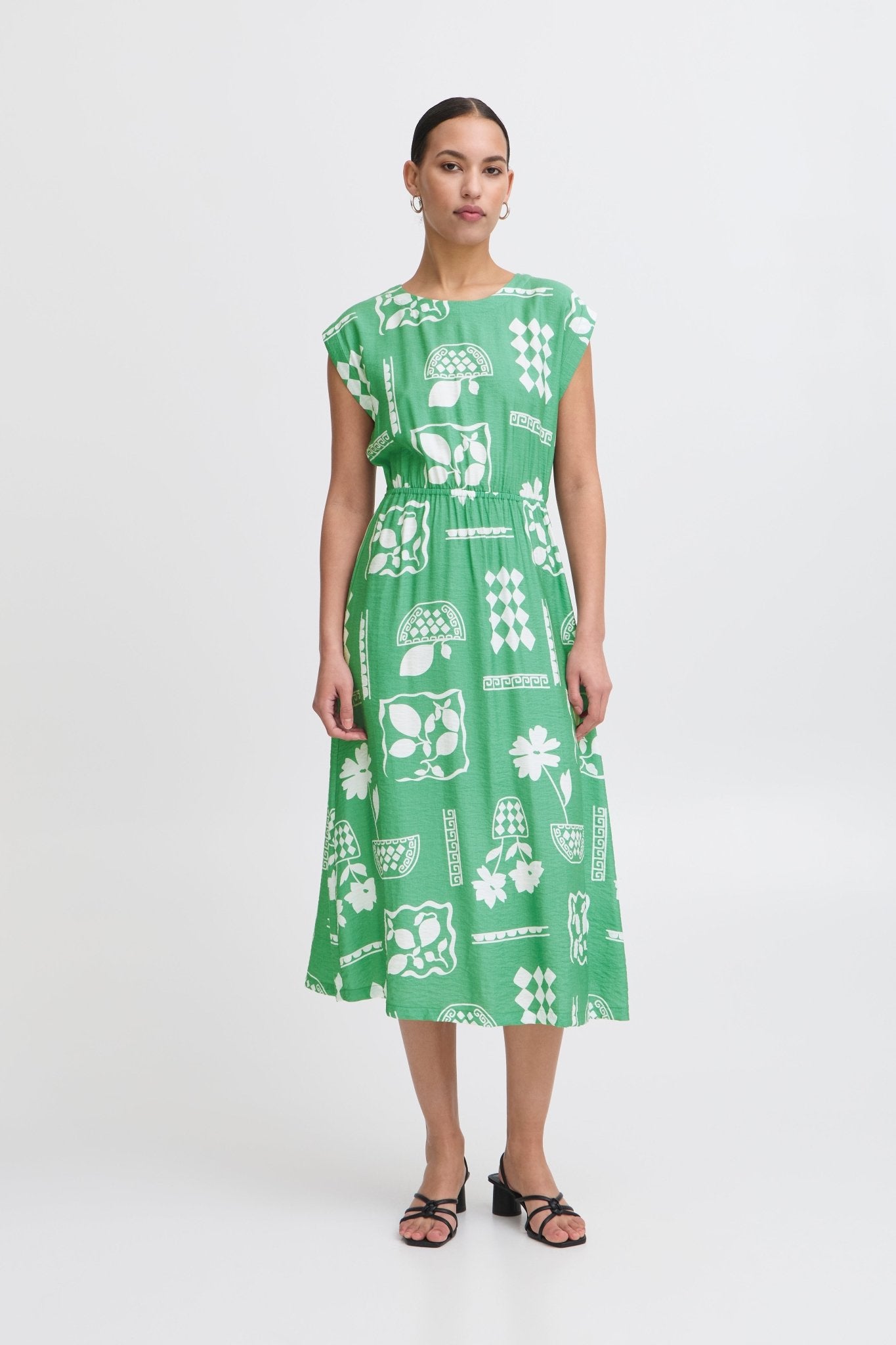 Grünes Sommerkleid mit Retro - Muster und Gummizug - Blossom Hair & Fashion