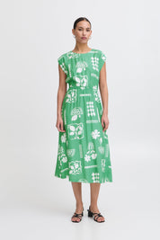 Grünes Sommerkleid mit Retro - Muster und Gummizug - Blossom Hair & Fashion