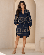 Hemdblusenkleid mit Muster aus Baumwolle in Grün oder Blau - Blossom Hair & Fashion