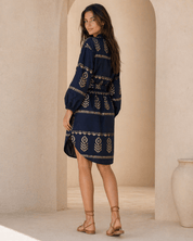 Hemdblusenkleid mit Muster aus Baumwolle in Grün oder Blau - Blossom Hair & Fashion