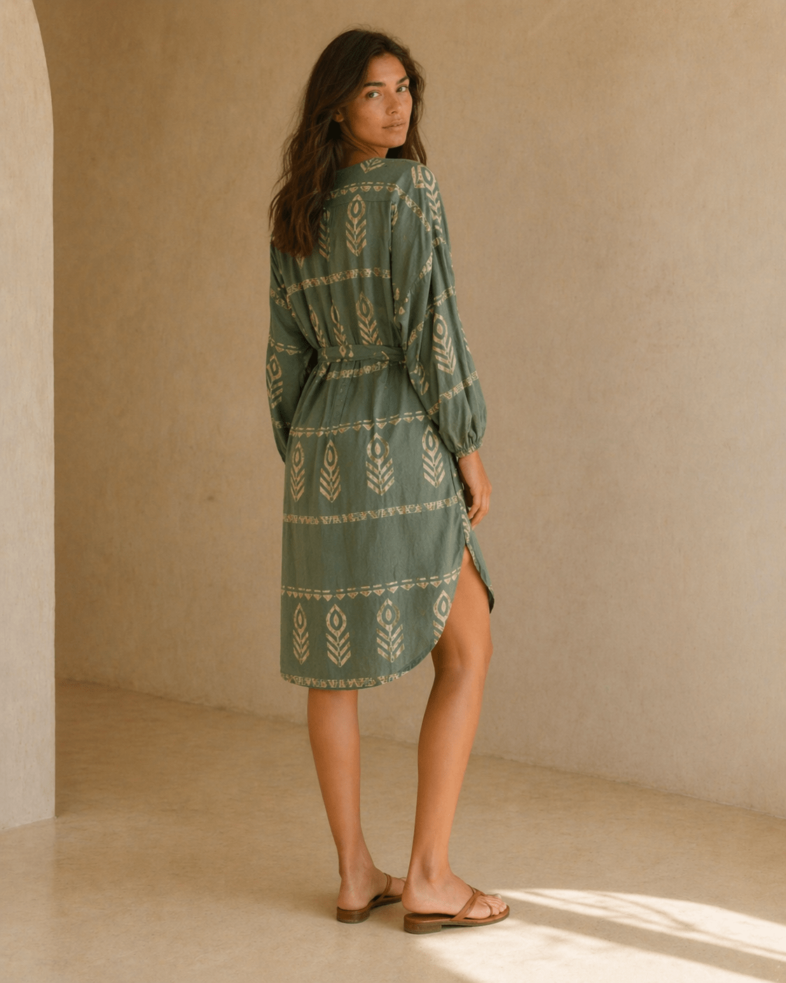 Hemdblusenkleid mit Muster aus Baumwolle in Grün oder Blau - Blossom Hair & Fashion