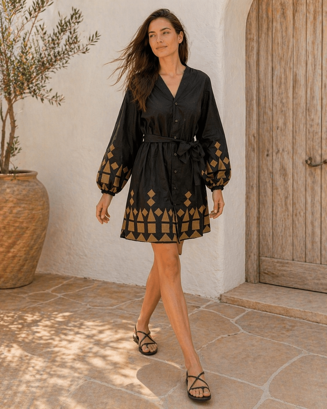 Hemdblusenkleid Schwarz mit Stickerei - Blossom Hair & Fashion
