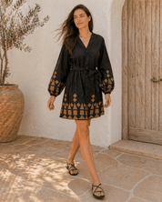 Hemdblusenkleid Schwarz mit Stickerei - Blossom Hair & Fashion