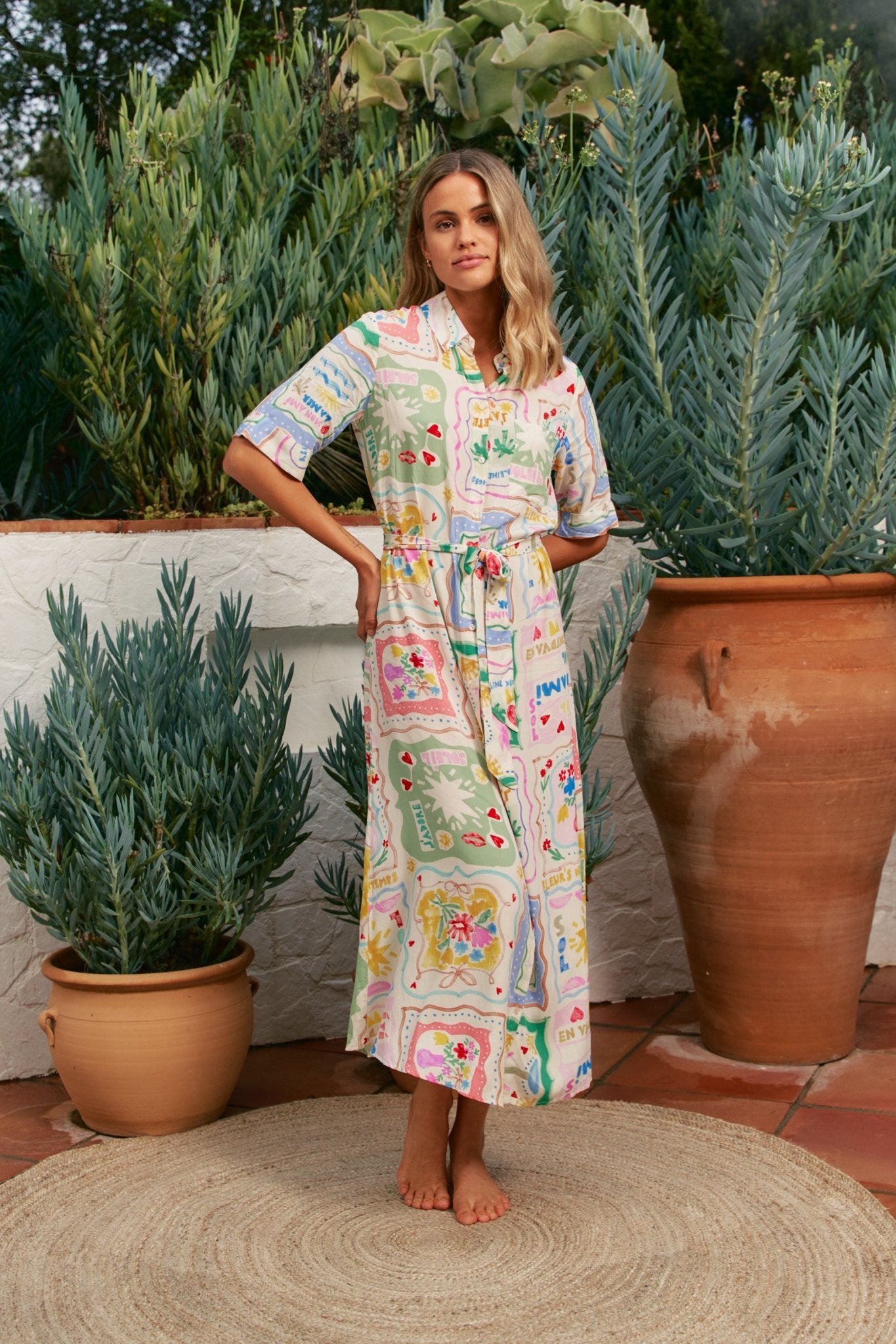 Hemdkleid mit Print und Bindegürtel aus fließendem Stoff - Blossom Hair & Fashion