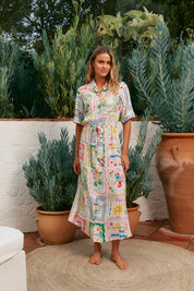 Hemdkleid mit Print und Bindegürtel aus fließendem Stoff - Blossom Hair & Fashion