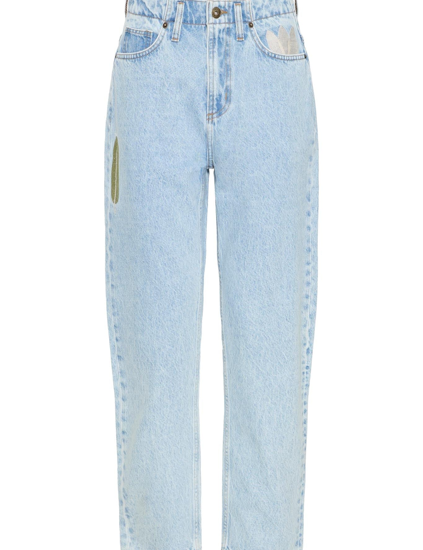 High Waist Jeans in Hellblau mit Stickdetail - Blossom Hair & Fashion