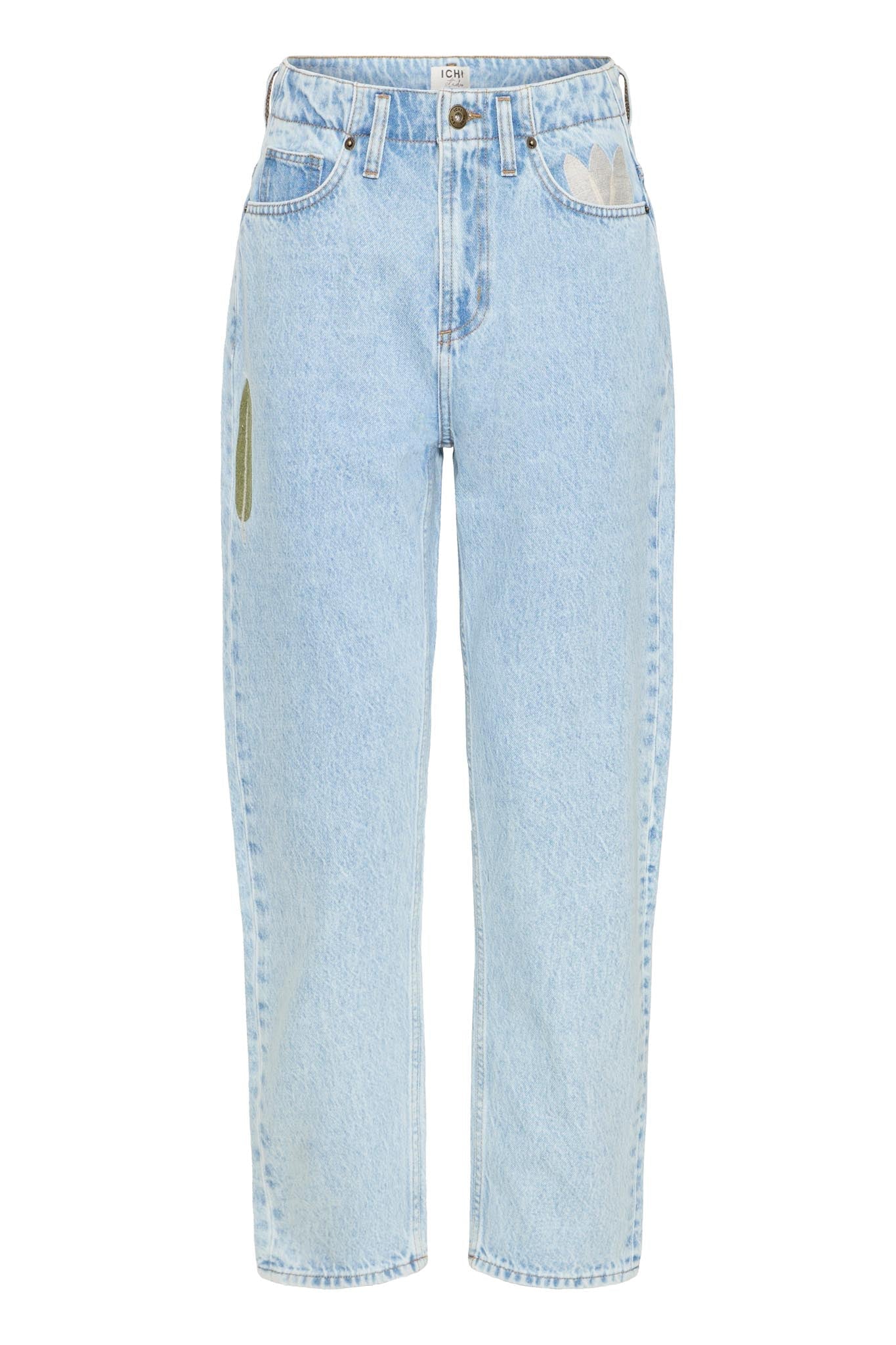 High Waist Jeans in Hellblau mit Stickdetail - Blossom Hair & Fashion