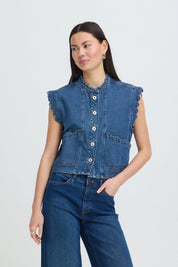 Jeansweste mit Volantkante in Dunkelblau - Blossom Hair & Fashion