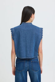 Jeansweste mit Volantkante in Dunkelblau - Blossom Hair & Fashion