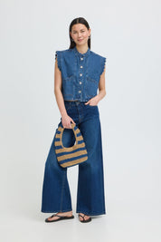 Jeansweste mit Volantkante in Dunkelblau - Blossom Hair & Fashion